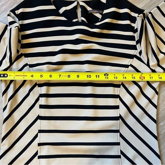 J.McLaughlin Black Cream Striped Midi Dress Pockets Size L - Picture 7 of 8